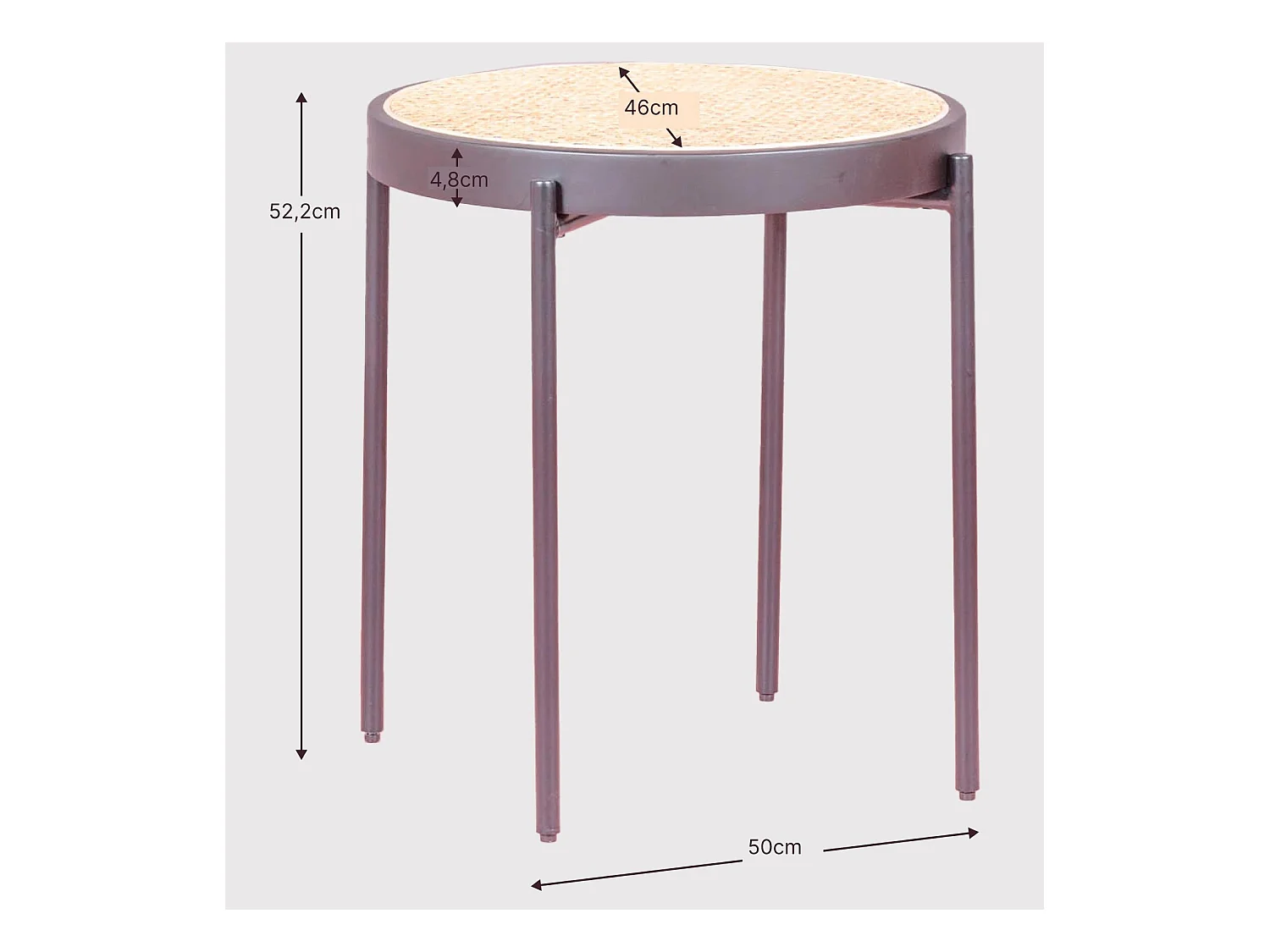 Mesa auxiliar retro con detalles en ratán natural (46cm) - North - Negro