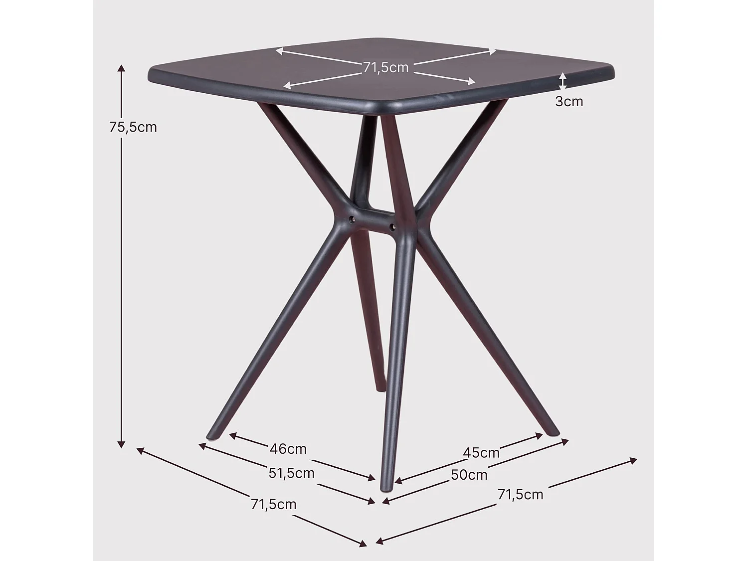 Table carrée en plastique parfaite pour l'extérieur - Dream - Noir