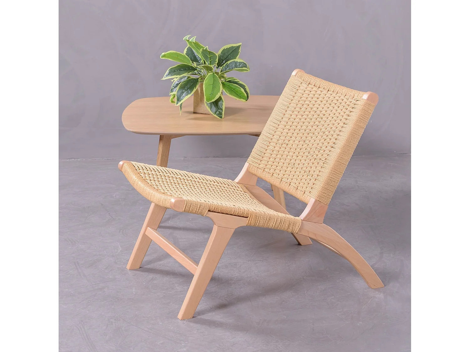 Fauteuil scandinave en bois de hêtre et corde écologique - Liam - Hêtre naturel