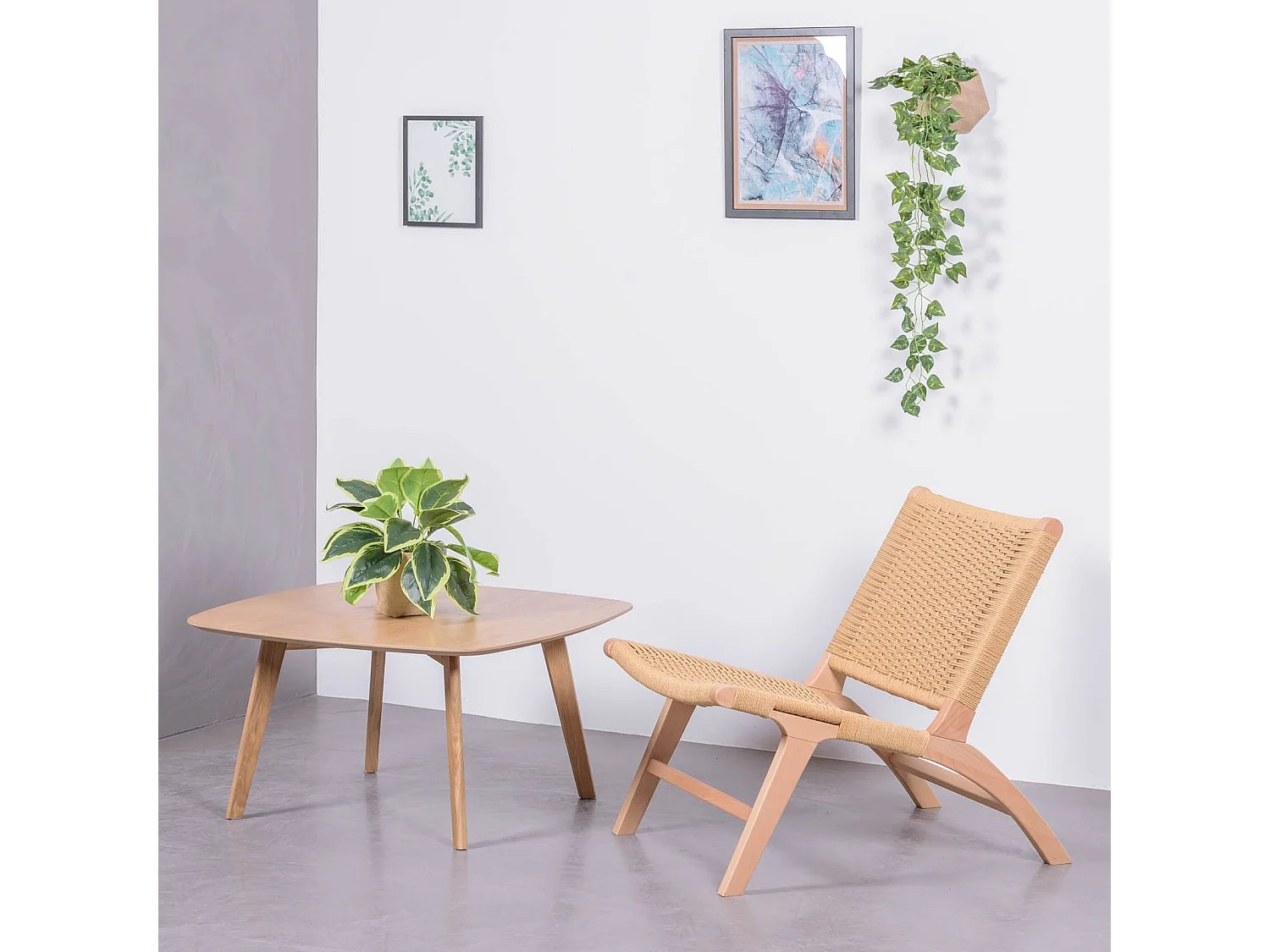 Fauteuil scandinave en bois de hêtre et corde écologique - Liam - Hêtre naturel