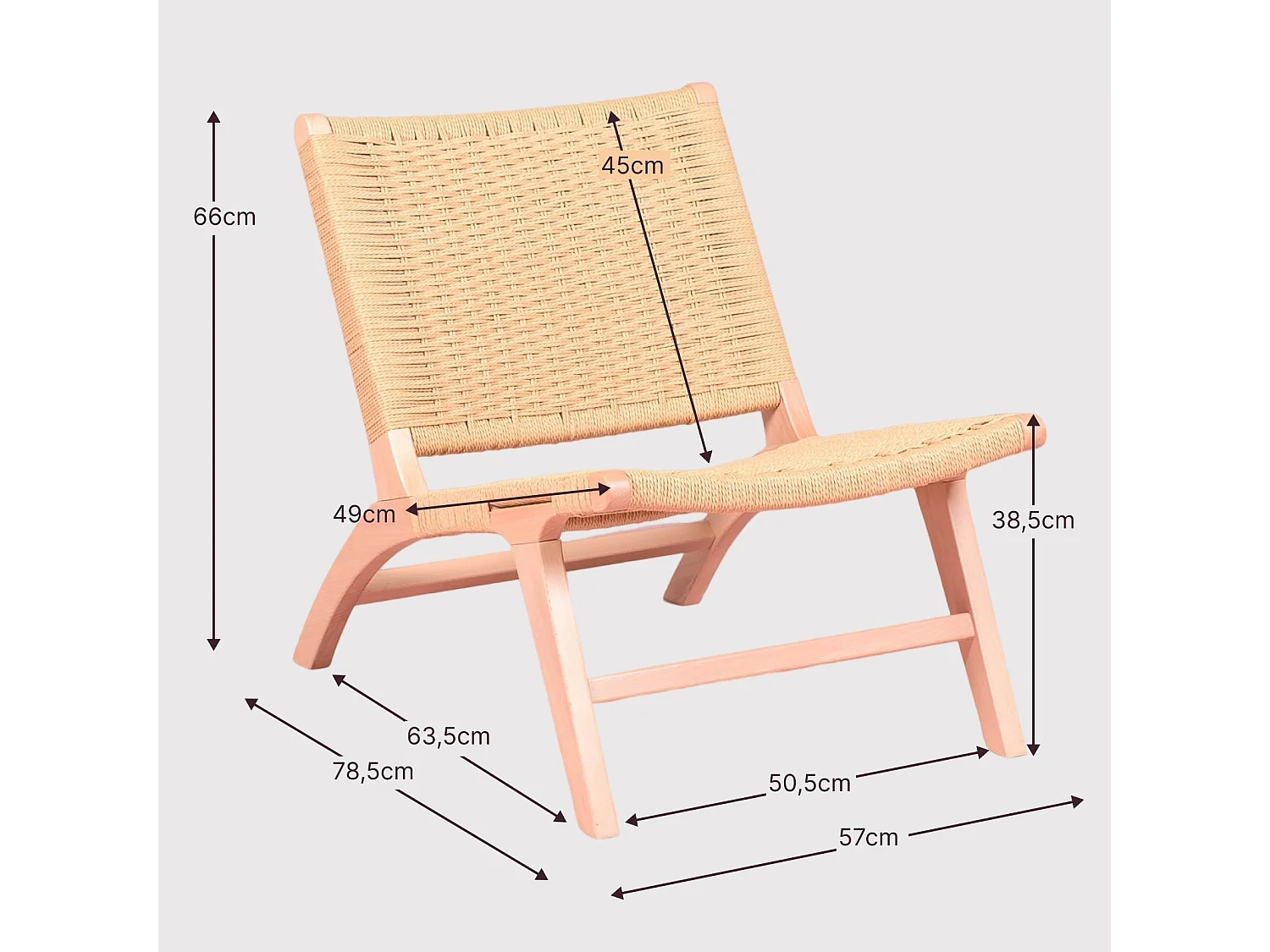 Fauteuil scandinave en bois de hêtre et corde écologique - Liam - Hêtre naturel