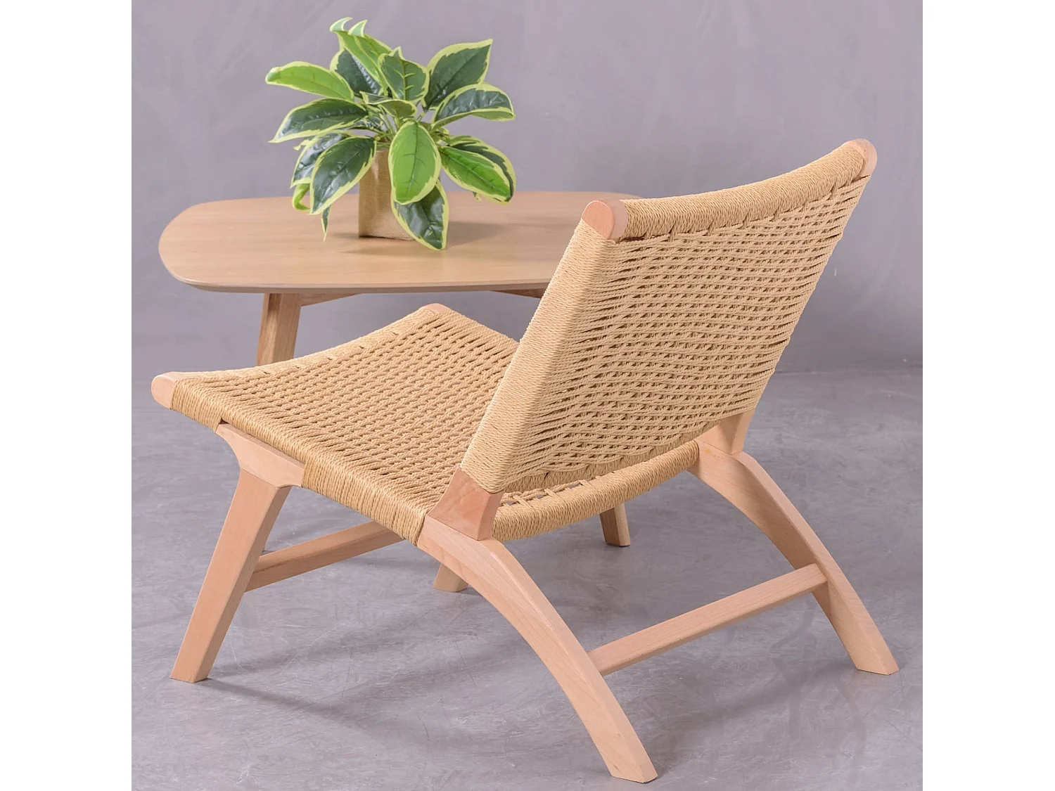 Fauteuil scandinave en bois de hêtre et corde écologique - Liam - Hêtre naturel