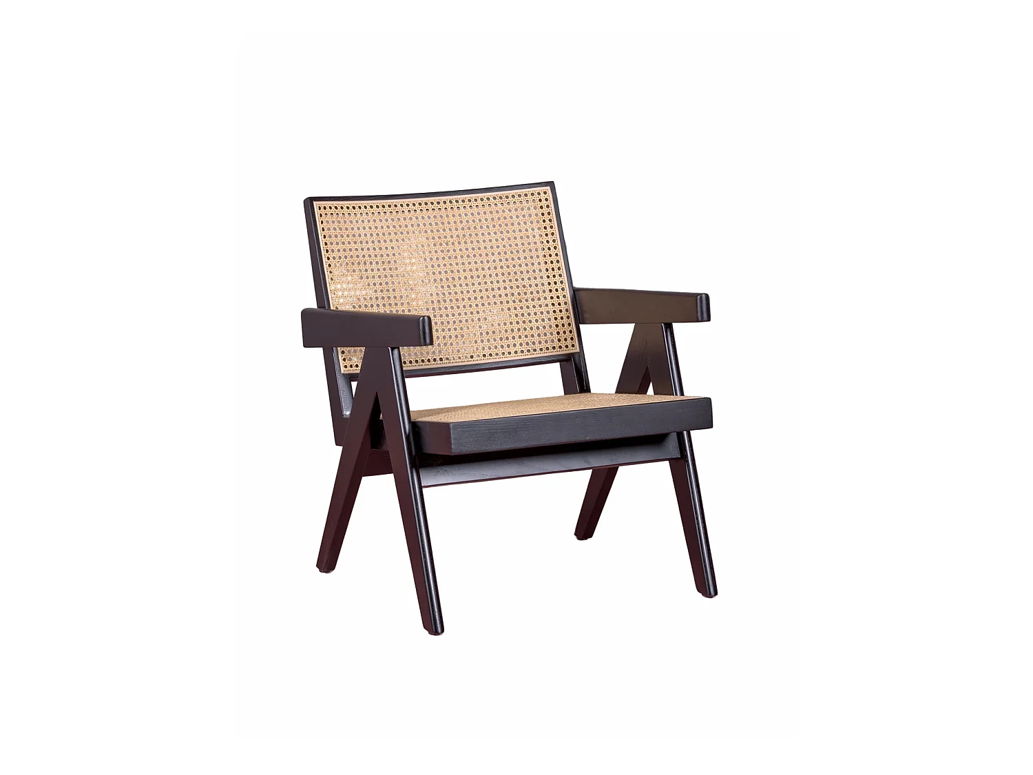 Fauteuil classique avec accoudoirs en bois de teck et rotin naturel - Compass - Noir