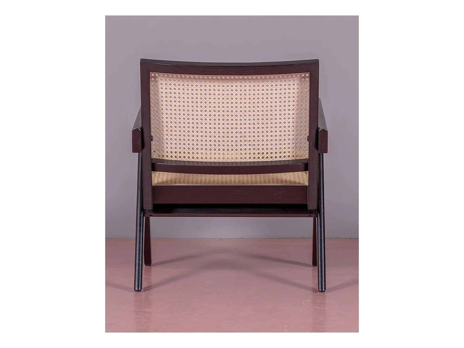 Fauteuil classique avec accoudoirs en bois de teck et rotin naturel - Compass - Noir