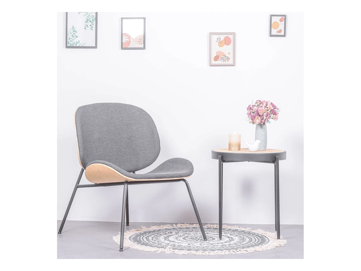 Rustikaler Sessel aus Walnussholz - Plymouth - Grau