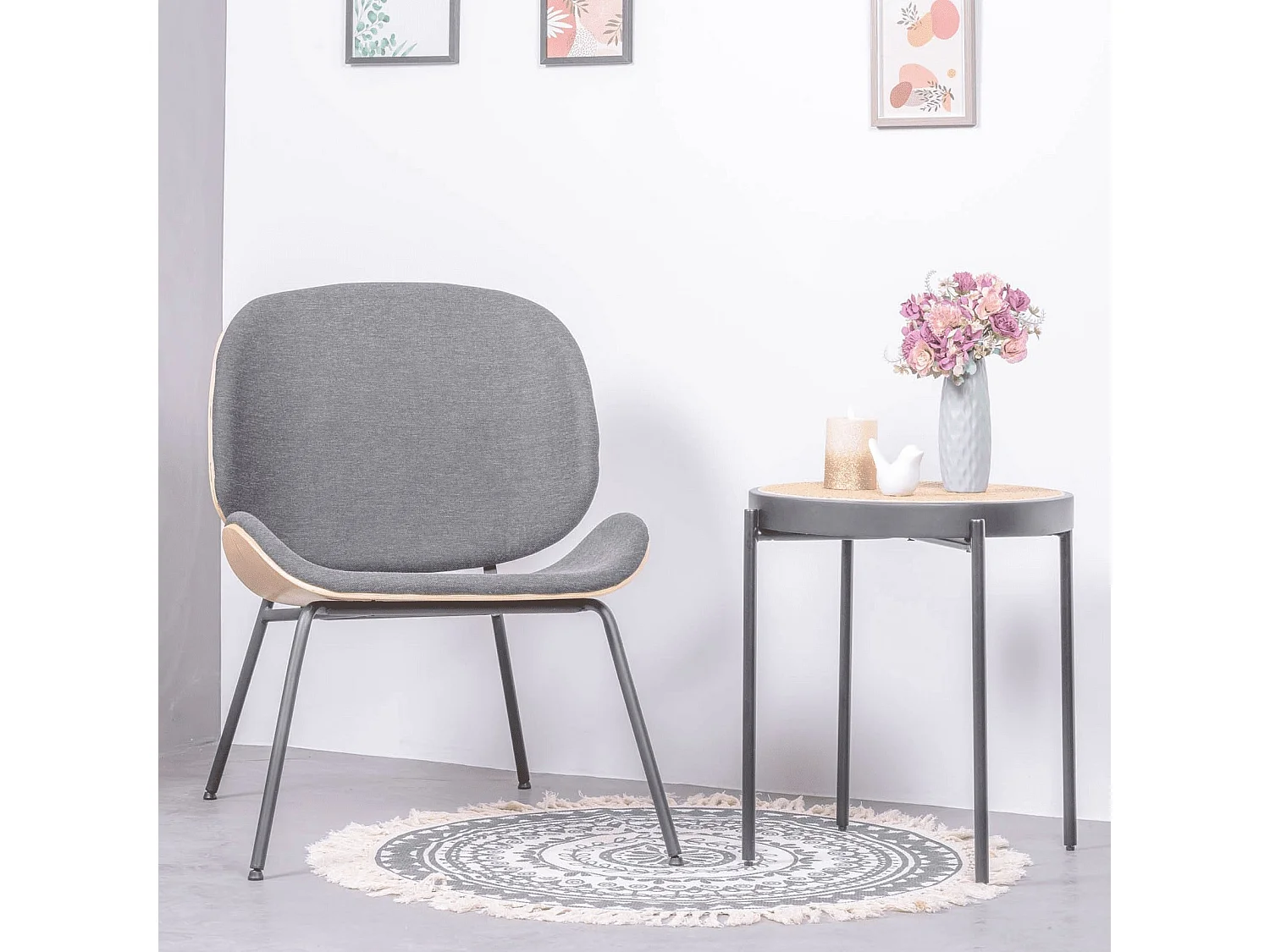 Rustieke walnoothouten fauteuil - Plymouth - Grijs