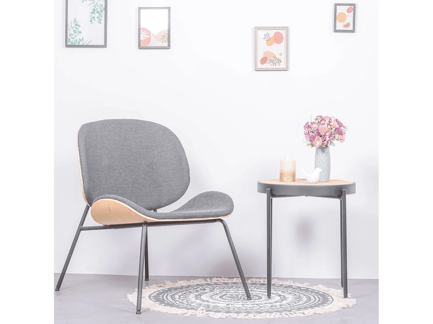 Rustieke walnoothouten fauteuil - Plymouth - Grijs