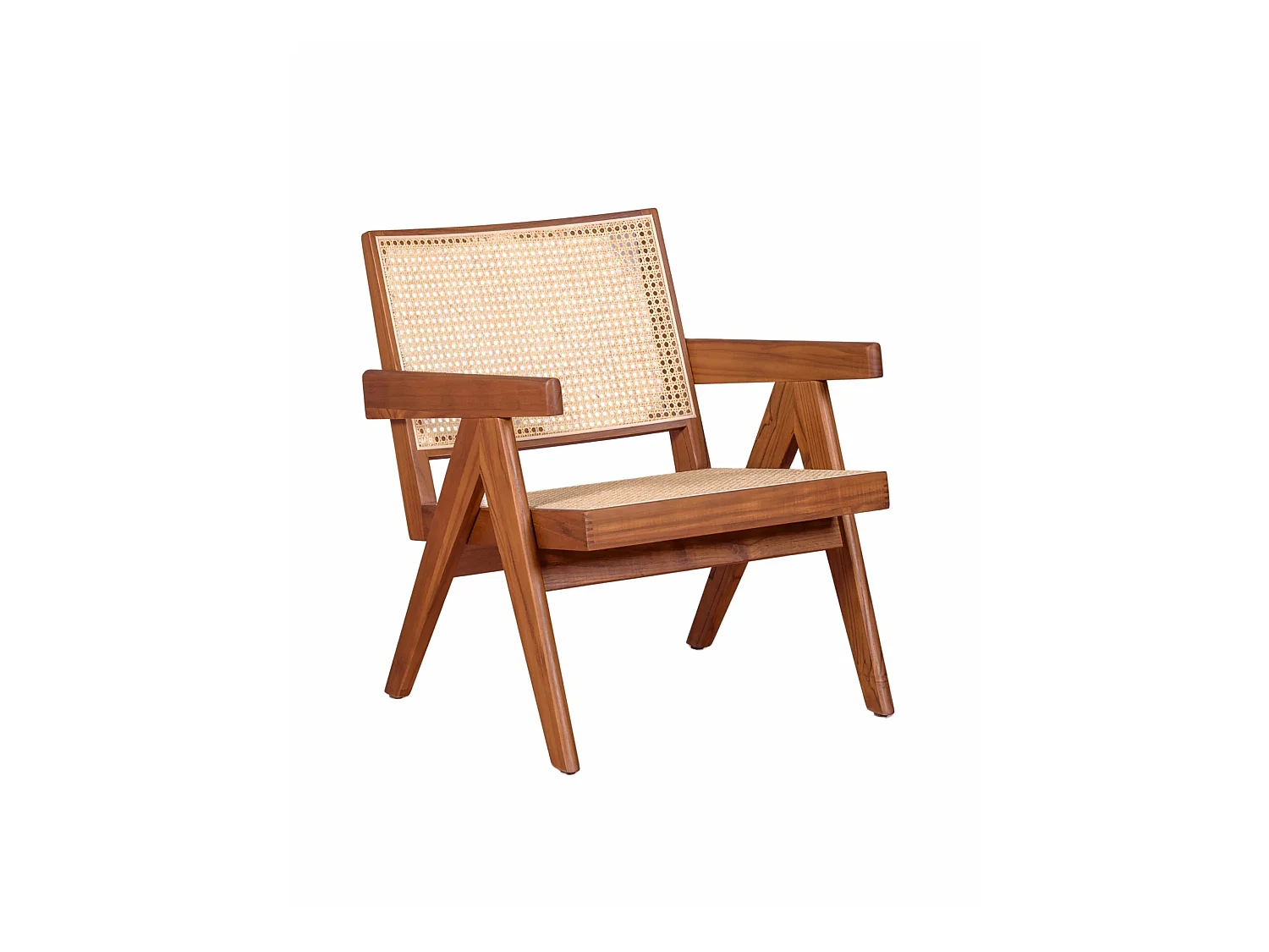 Fauteuil classique avec accoudoirs en bois de teck et rotin naturel - Compass - Teca