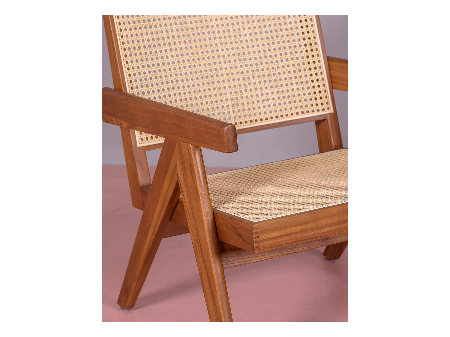 Fauteuil classique avec accoudoirs en bois de teck et rotin naturel - Compass - Teca