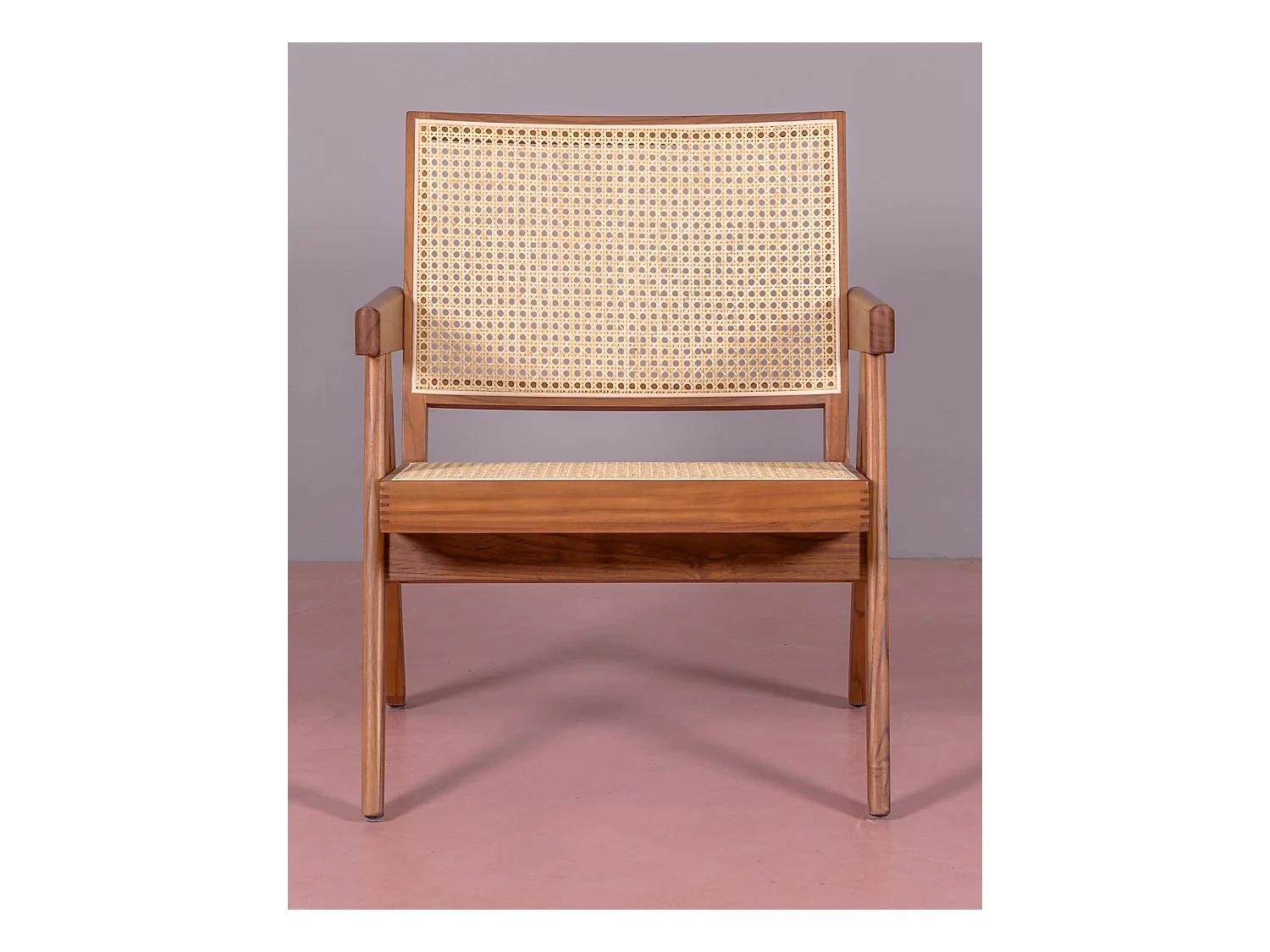 Fauteuil classique avec accoudoirs en bois de teck et rotin naturel - Compass - Teca