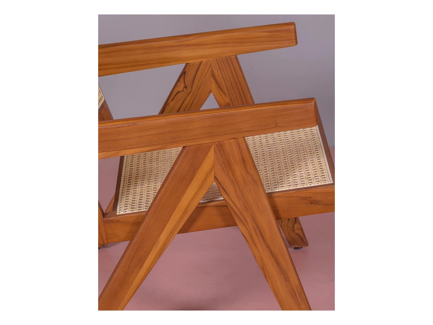 Fauteuil classique avec accoudoirs en bois de teck et rotin naturel - Compass - Teca