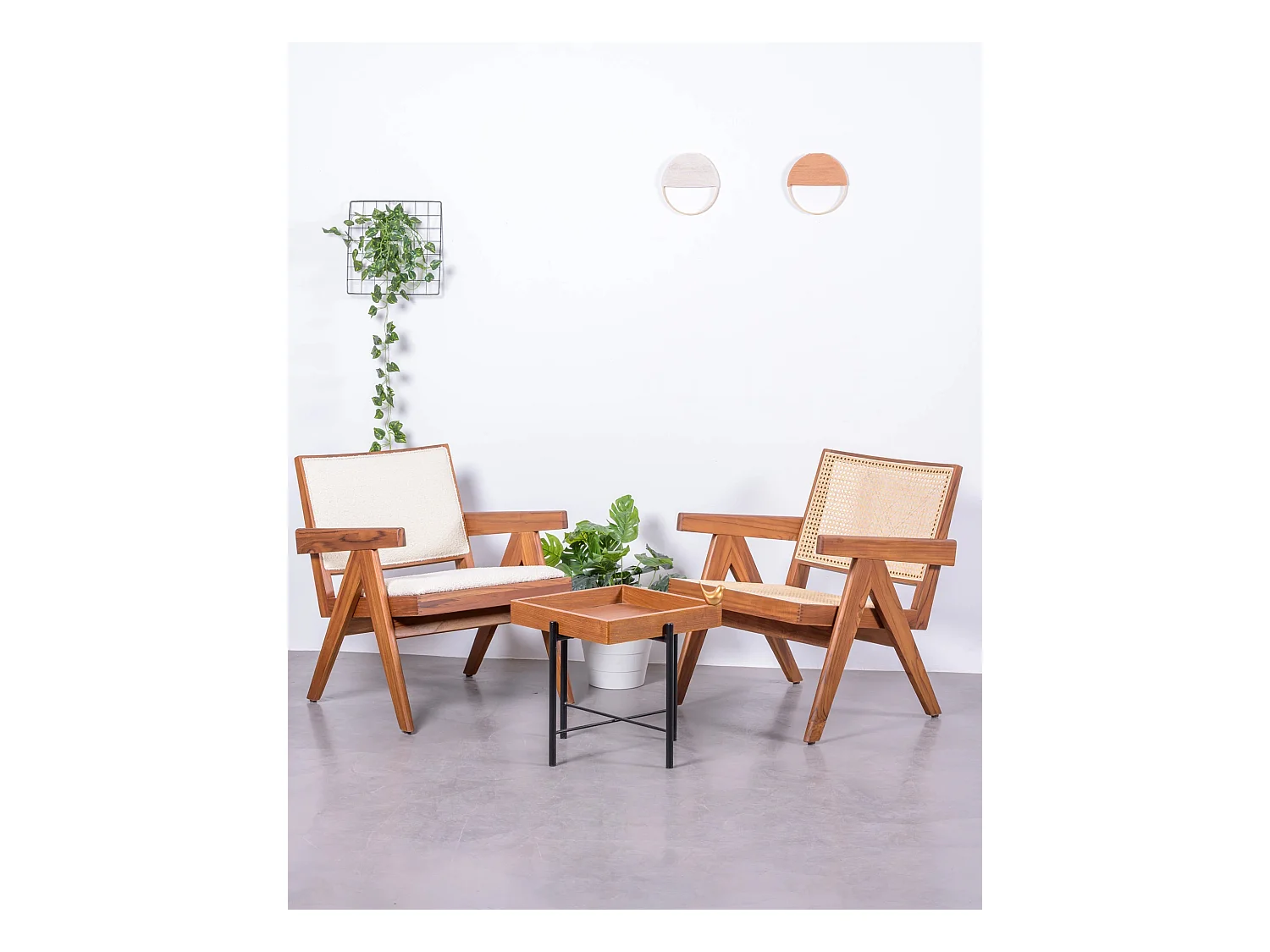 Fauteuil classique avec accoudoirs en bois de teck et rotin naturel - Compass - Teca