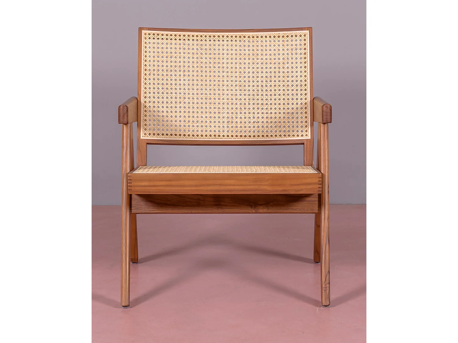 Fauteuil classique avec accoudoirs en bois de teck et rotin naturel - Compass - Teca