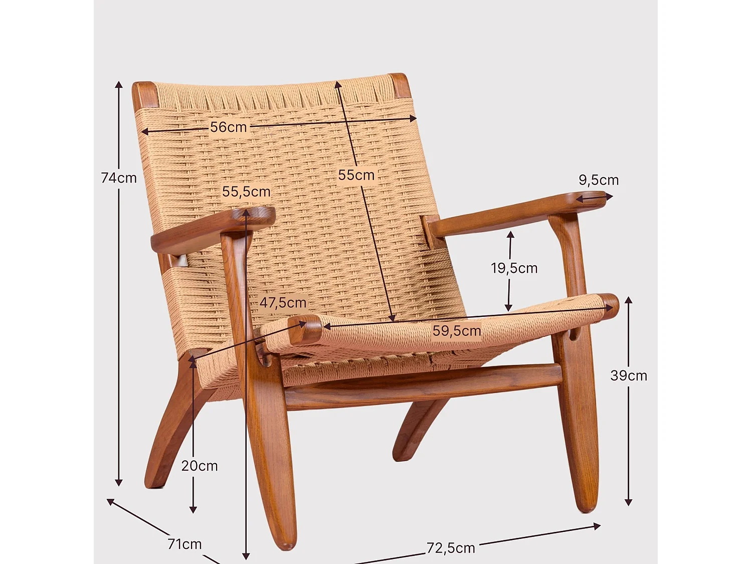Fauteuil Nordic avec accoudoirs en bois de noyer - Liam - Noyer