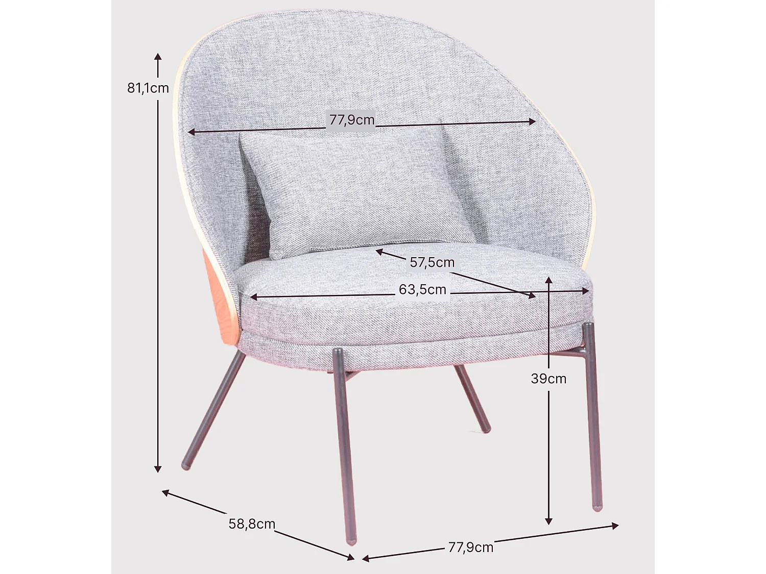 Rustieke fauteuil met natuurlijk essenhout - Earth - Grijs