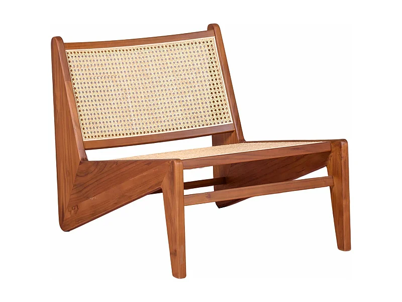 Fauteuil bas en bois de teck et rotin naturel - Compass - Teca