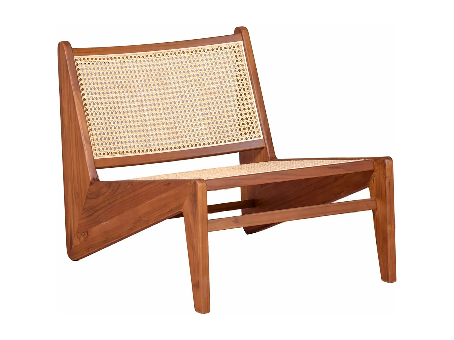 Lage fauteuil in teakhout en natuurlijk rotan - Compass - Teca