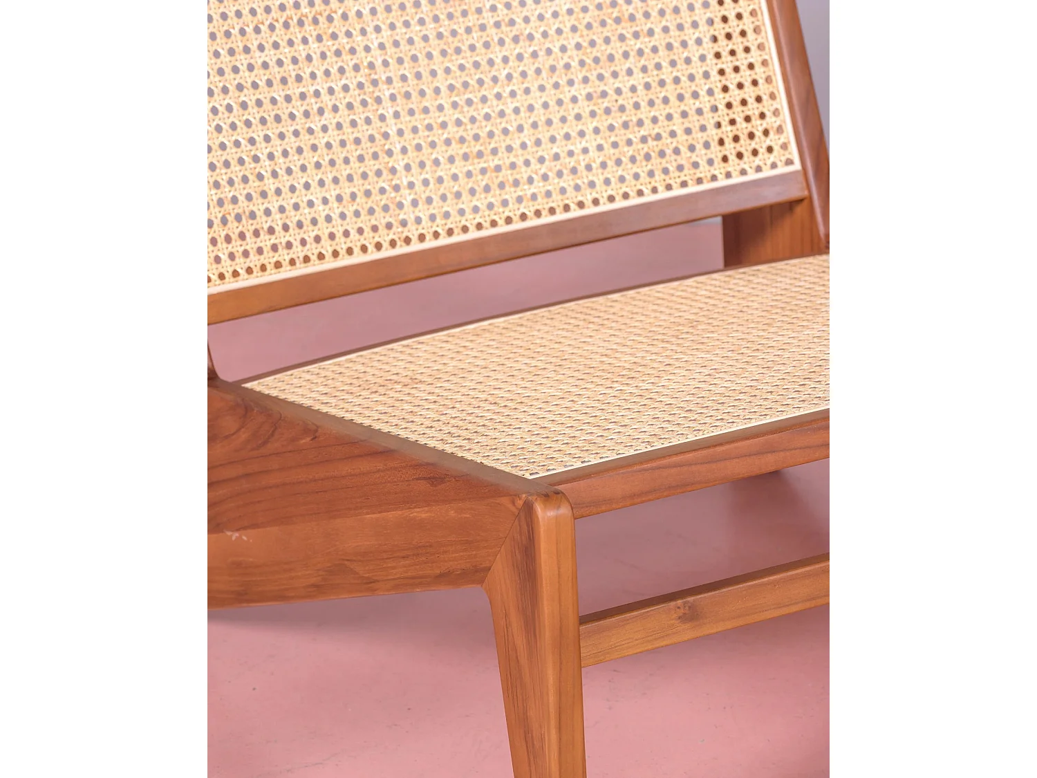 Lage fauteuil in teakhout en natuurlijk rotan - Compass - Teca