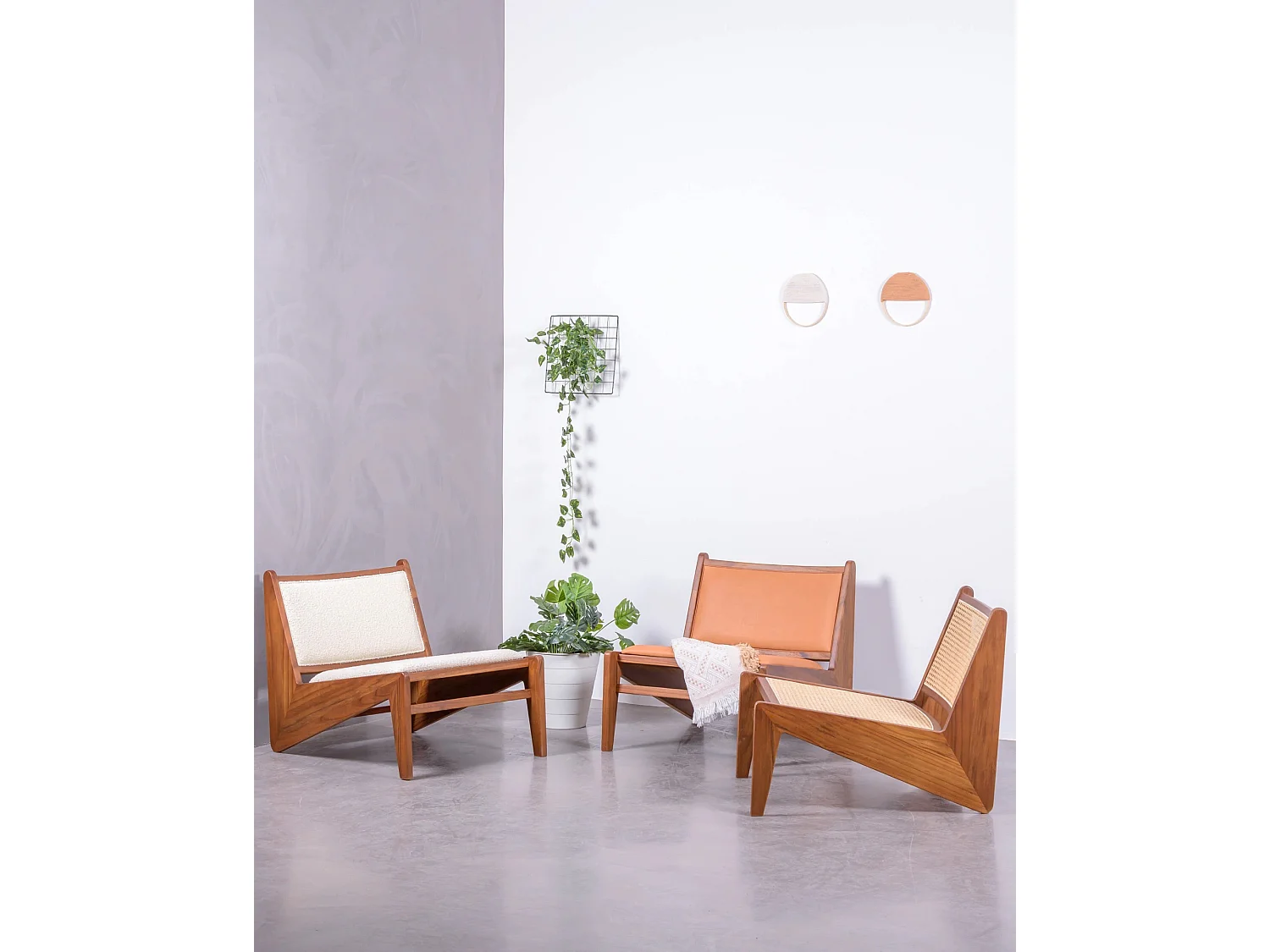 Lage fauteuil in teakhout en natuurlijk rotan - Compass - Teca