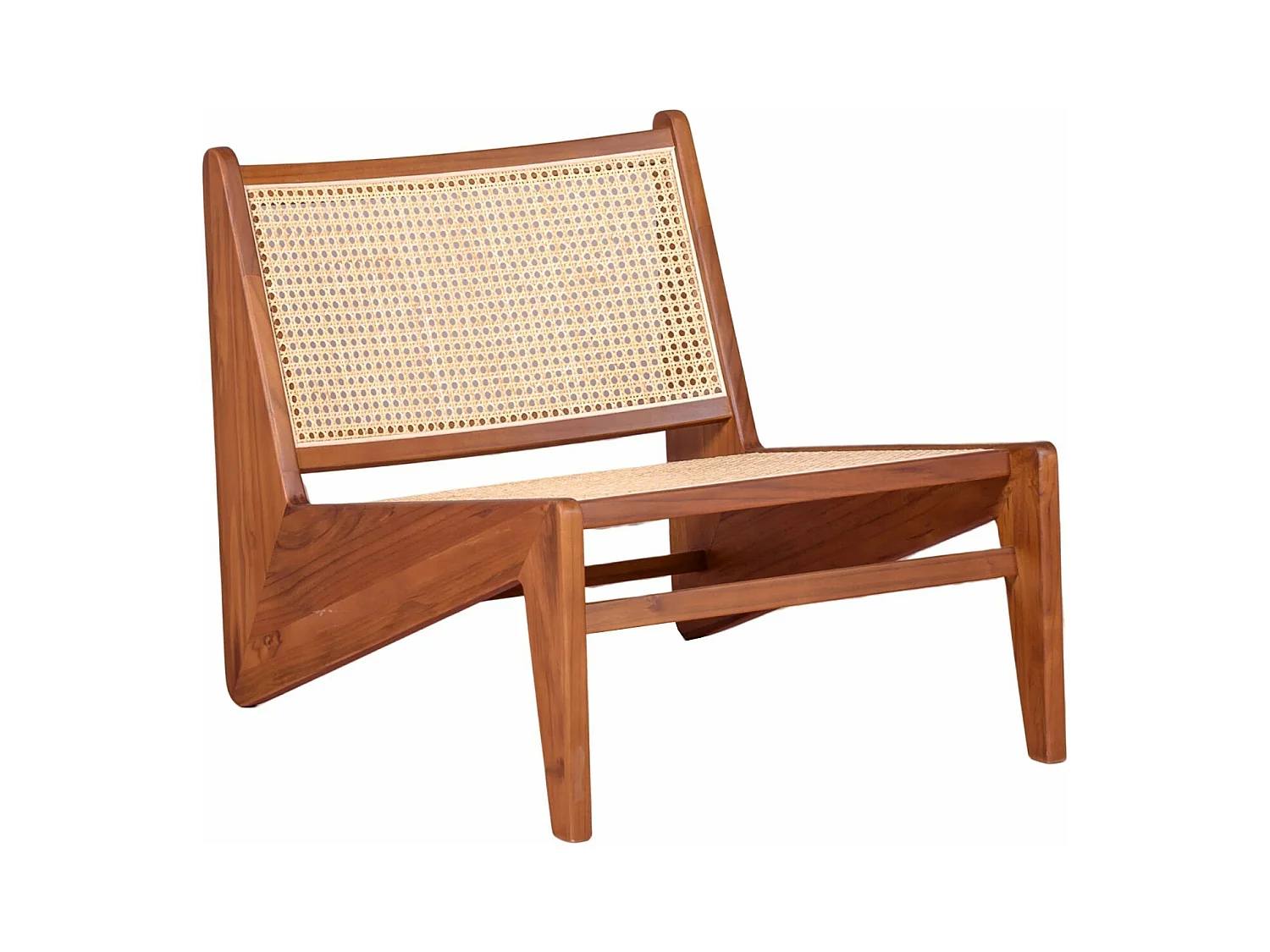 Fauteuil bas en bois de teck et rotin naturel - Compass - Teca