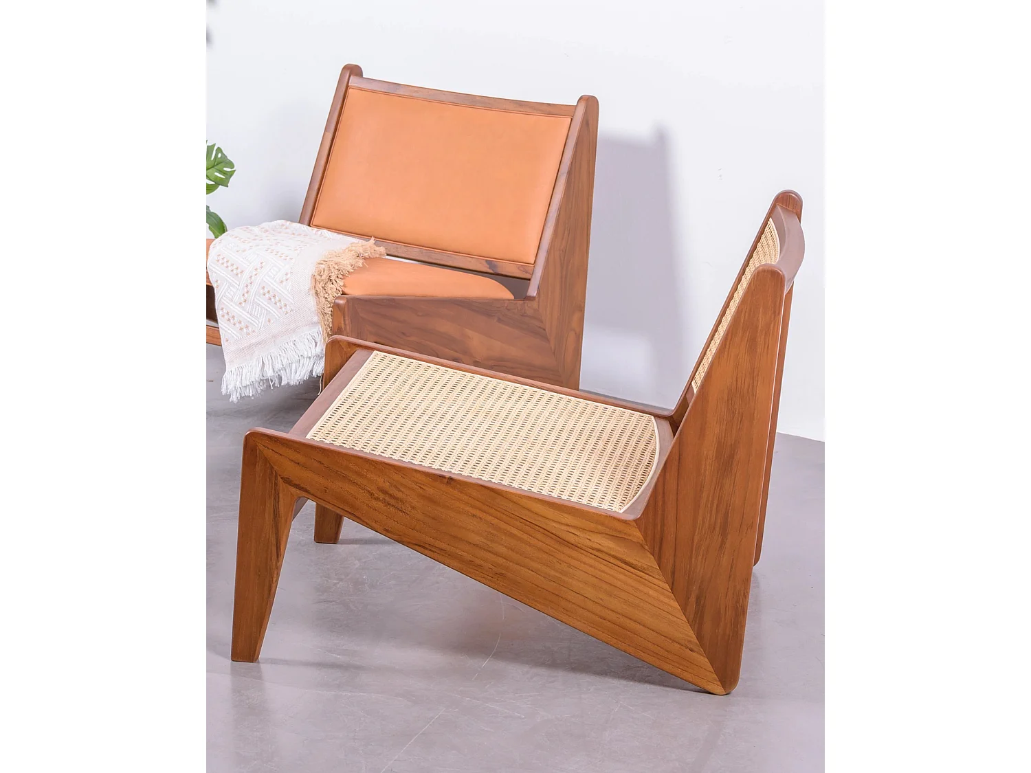 Fauteuil bas en bois de teck et rotin naturel - Compass - Teca