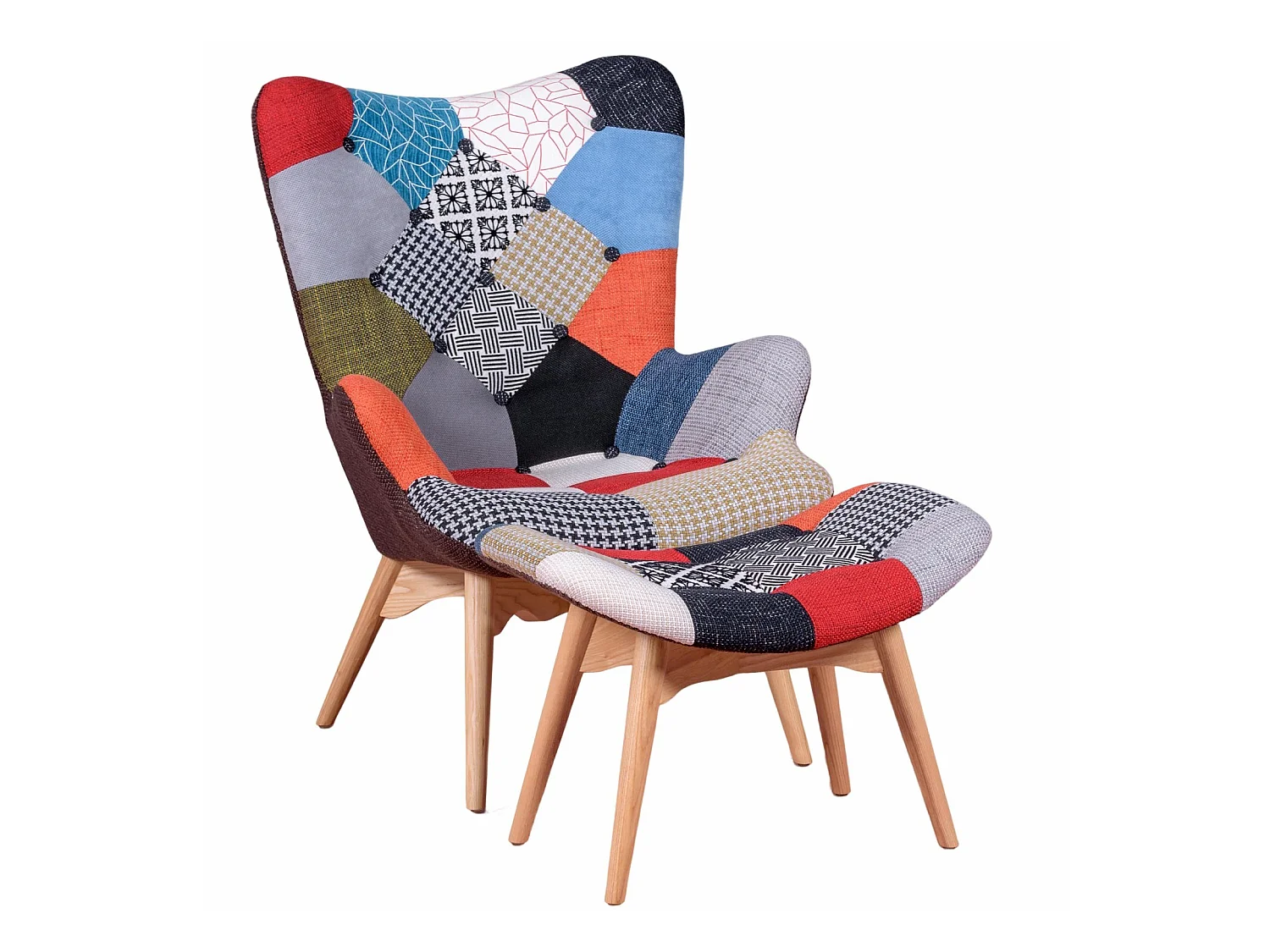 Fauteuil classique avec repose-pieds recouvert de patchwork - Featherston - Patchwork