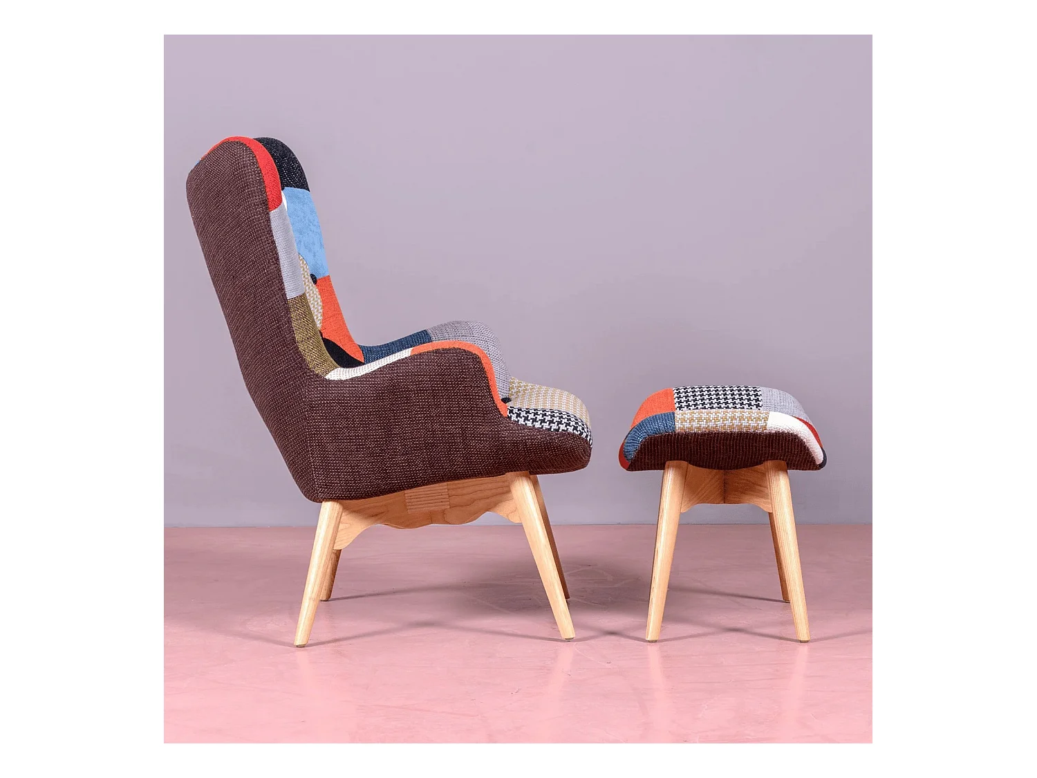 Klassischer Sessel mit Fußstütze mit Patchworkbezug - Featherston - Patchwork