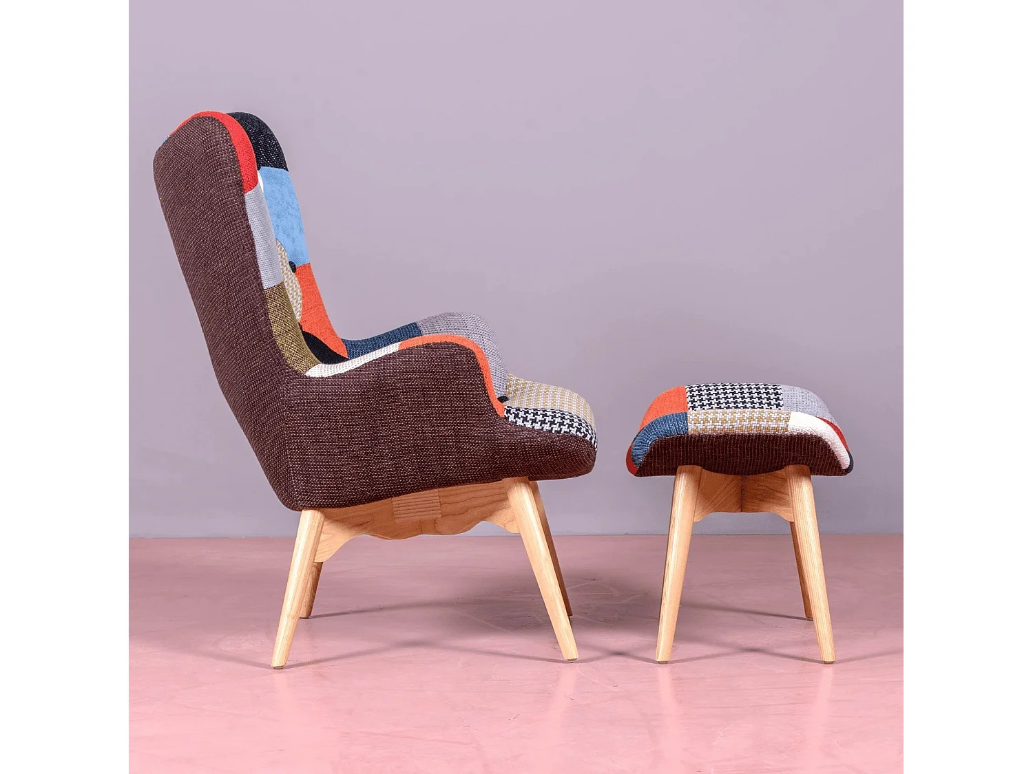 Klassieke fauteuil met voetsteun bekleed met patchwork - Featherston - Lapwerk