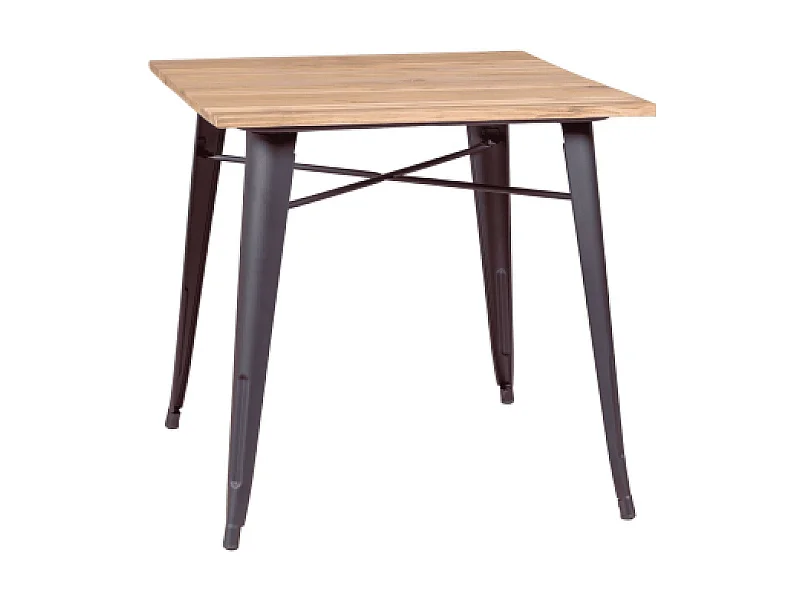 Table industrielle en acier vieilli et bois clair - Bistro - Antique