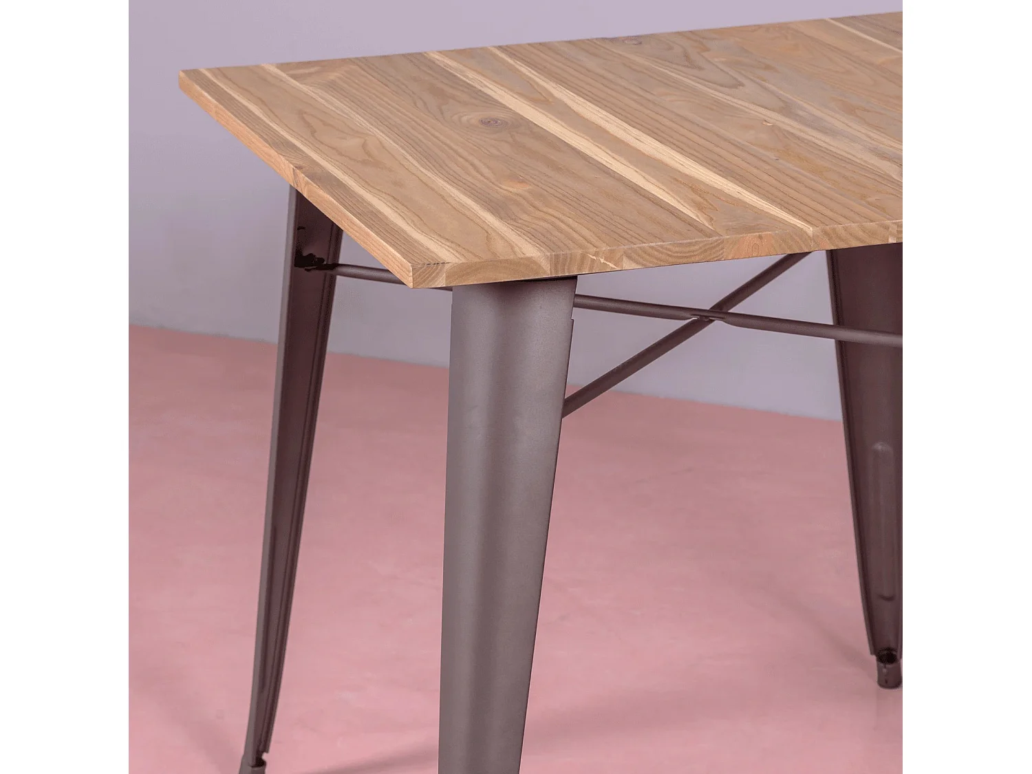 Industriële tafel in verouderd staal en licht hout - Bistro - Antiek