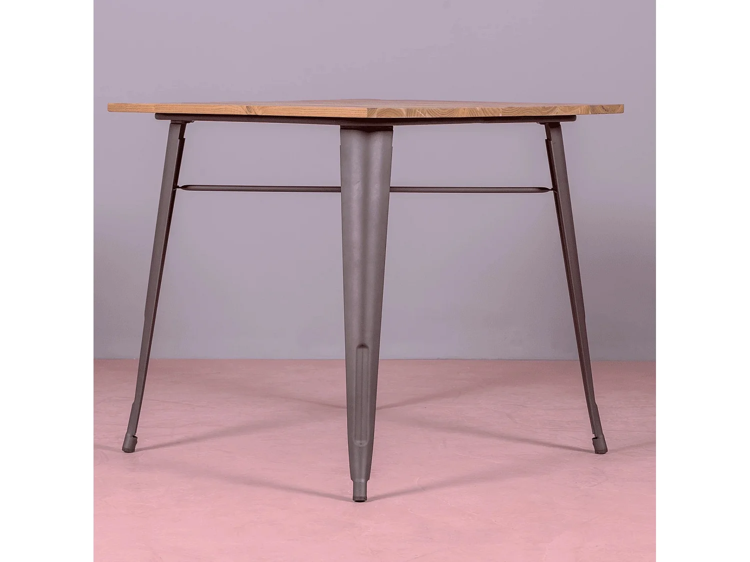 Industriële tafel in verouderd staal en licht hout - Bistro - Antiek