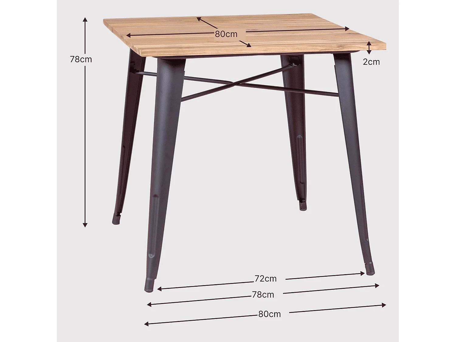 Industriële tafel in verouderd staal en licht hout - Bistro - Antiek