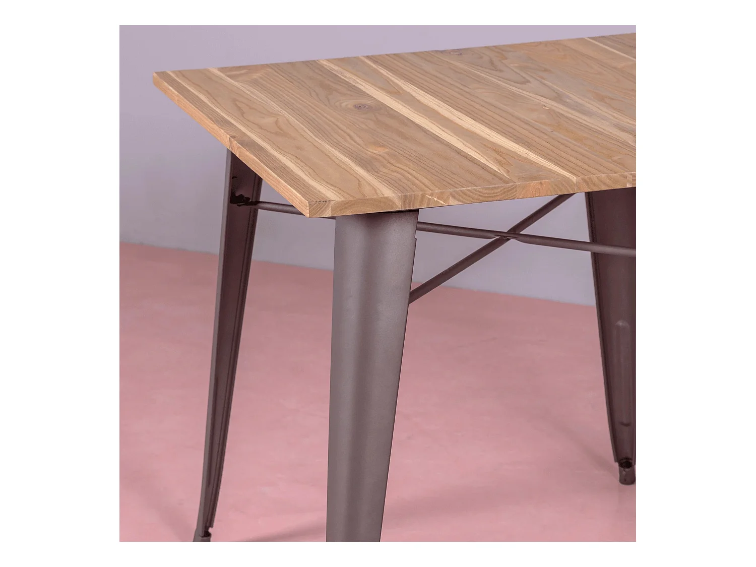 Table industrielle en acier vieilli et bois clair - Bistro - Antique