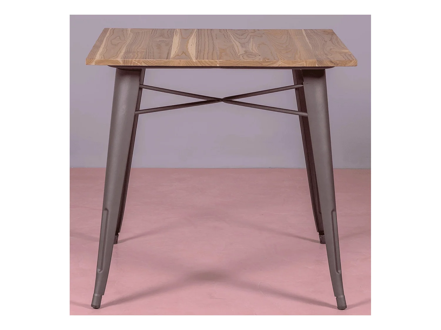 Table industrielle en acier vieilli et bois clair - Bistro - Antique