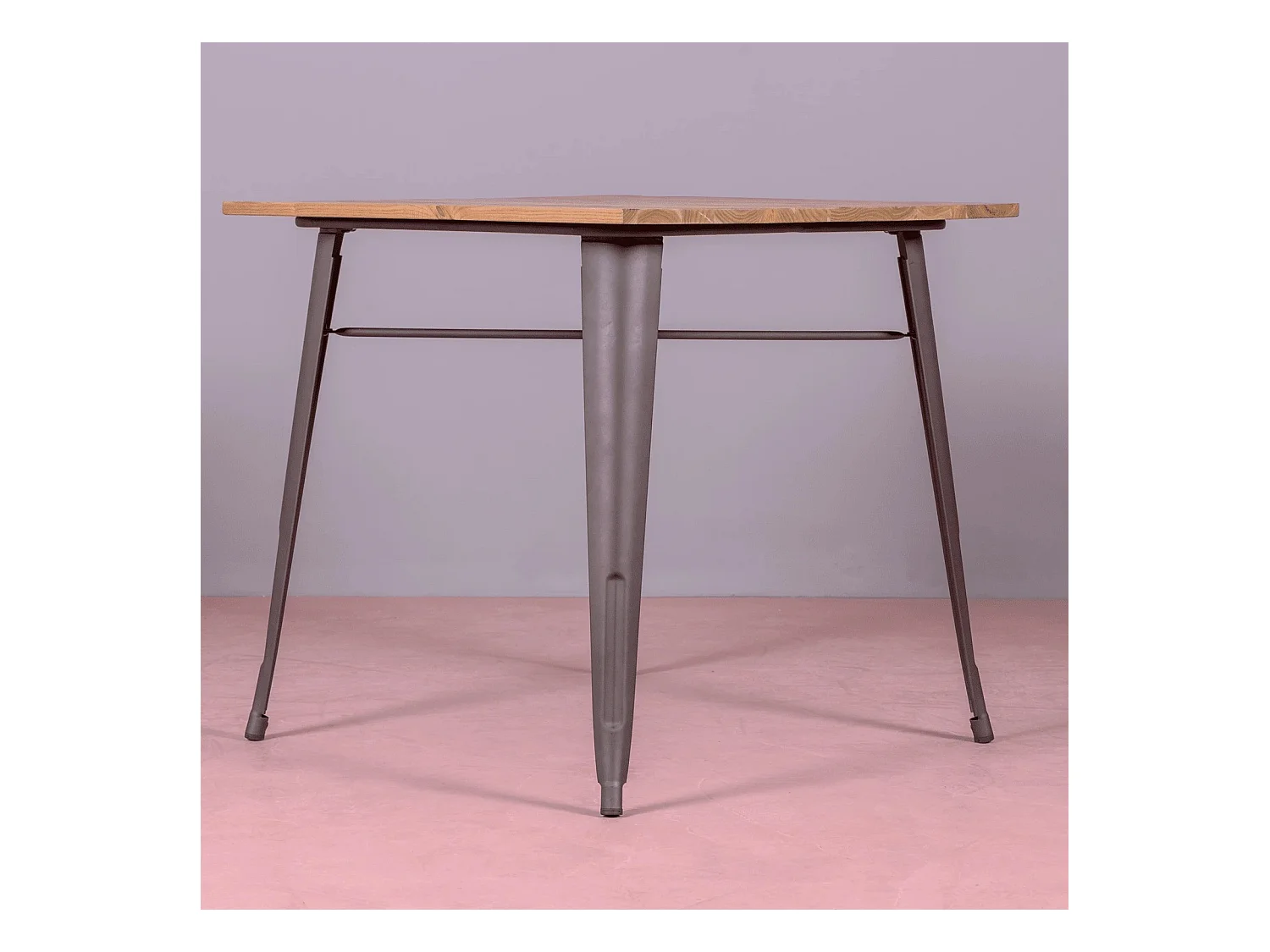 Table industrielle en acier vieilli et bois clair - Bistro - Antique