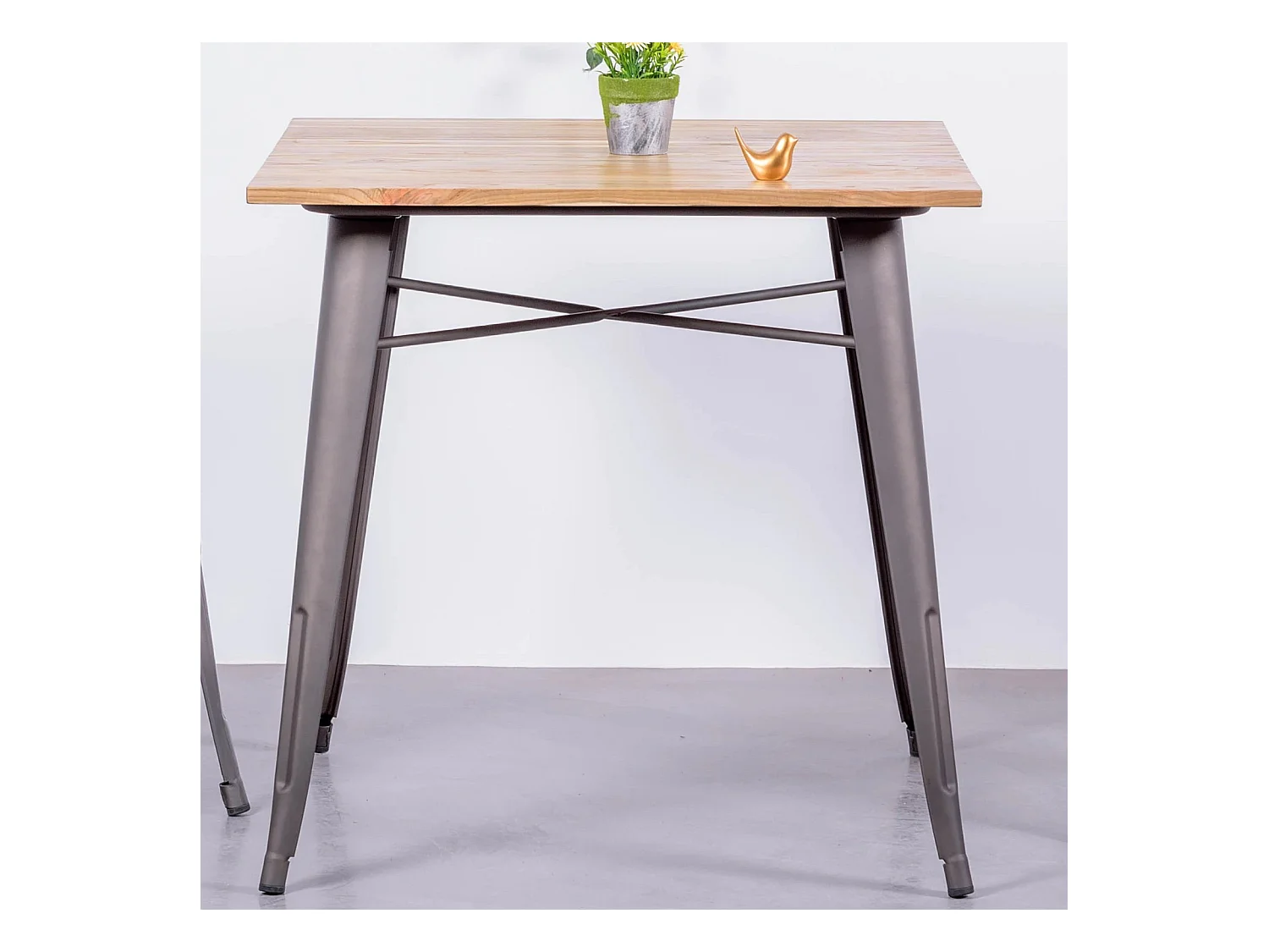 Table industrielle en acier vieilli et bois clair - Bistro - Antique