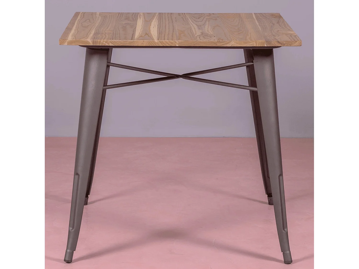 Table industrielle en acier vieilli et bois clair - Bistro - Antique