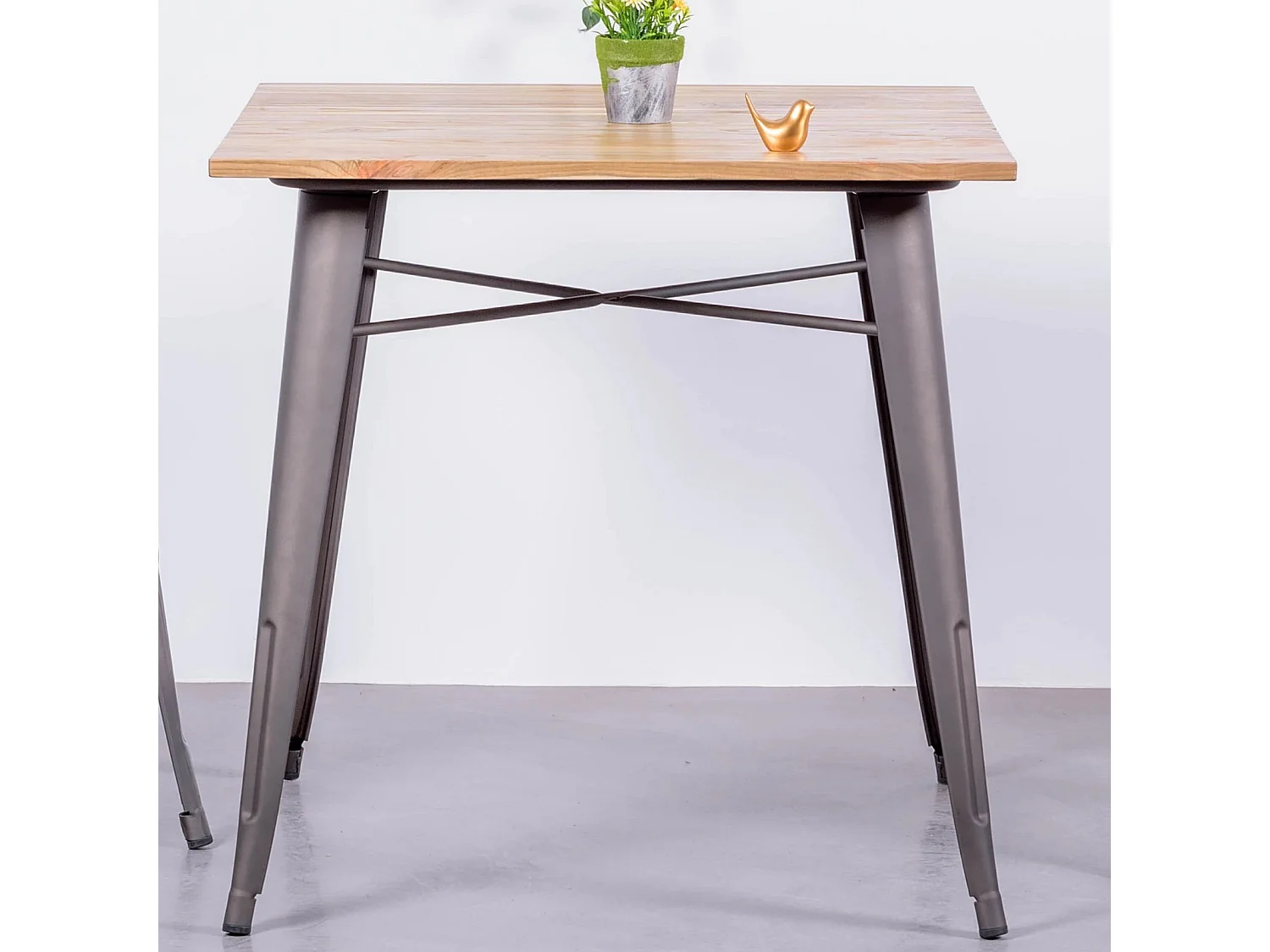 Table industrielle en acier vieilli et bois clair - Bistro - Antique