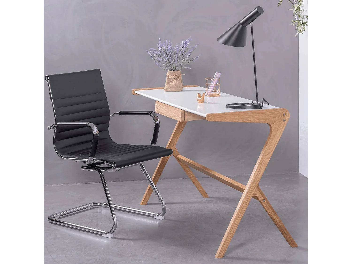 Minimalistischer Schreibtischtisch mit mittlerer Schublade - Seattle - Weiß