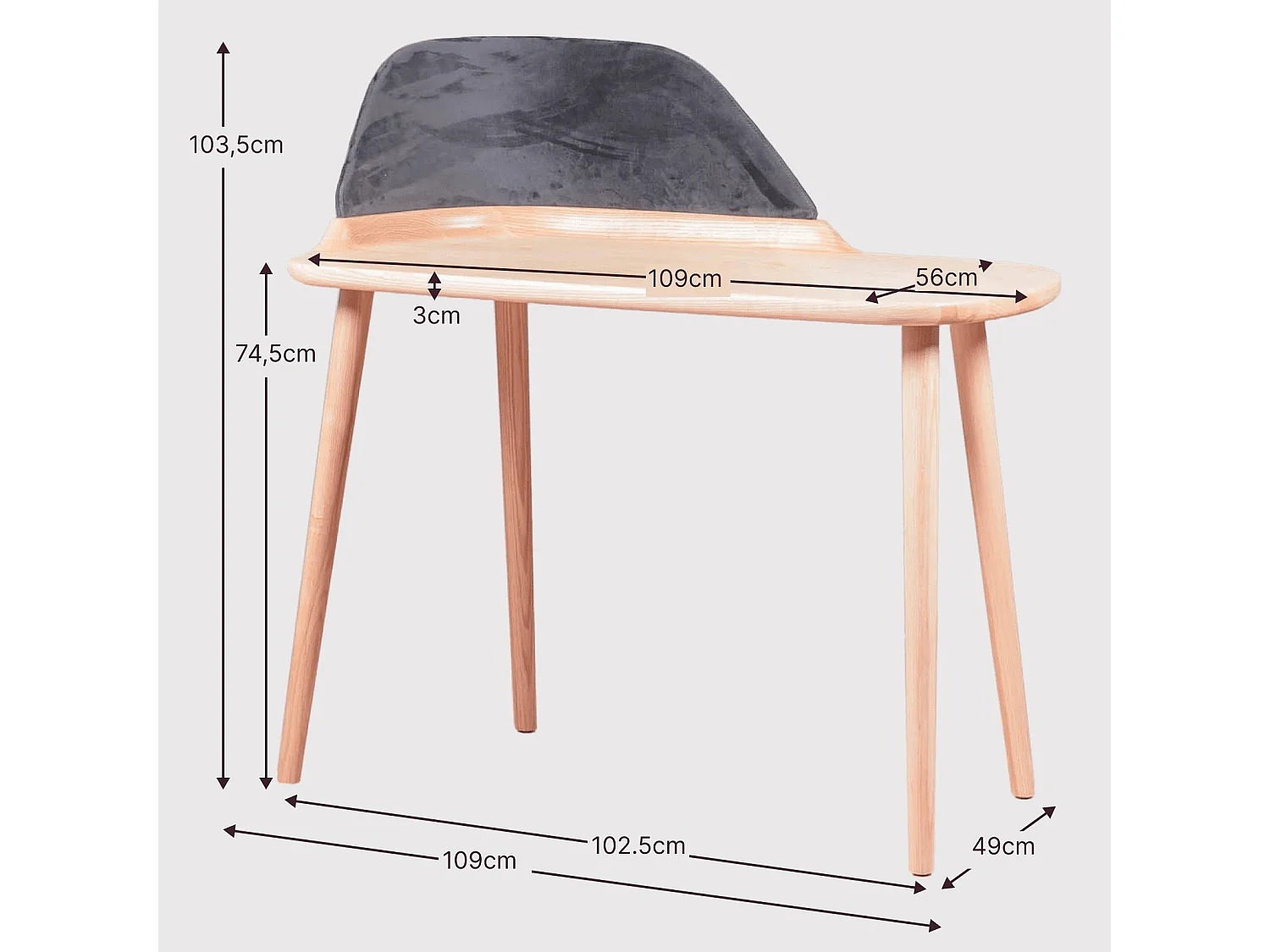 Escritorio de diseño en madera de fresno y terciopelo - Cattelan - Fresno Natural