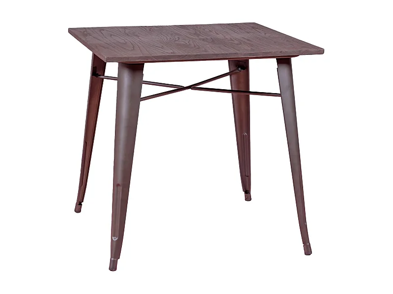 Table industrielle en acier vieilli et bois foncé - Bistro - Antique