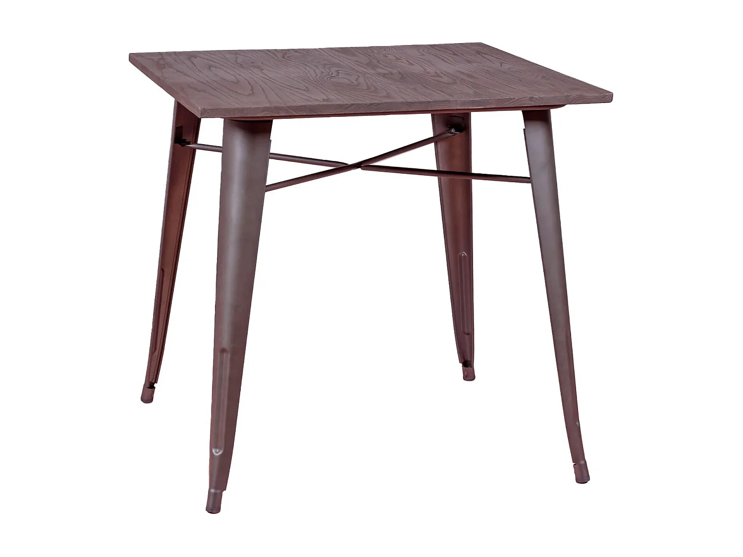 Table industrielle en acier vieilli et bois foncé - Bistro - Antique