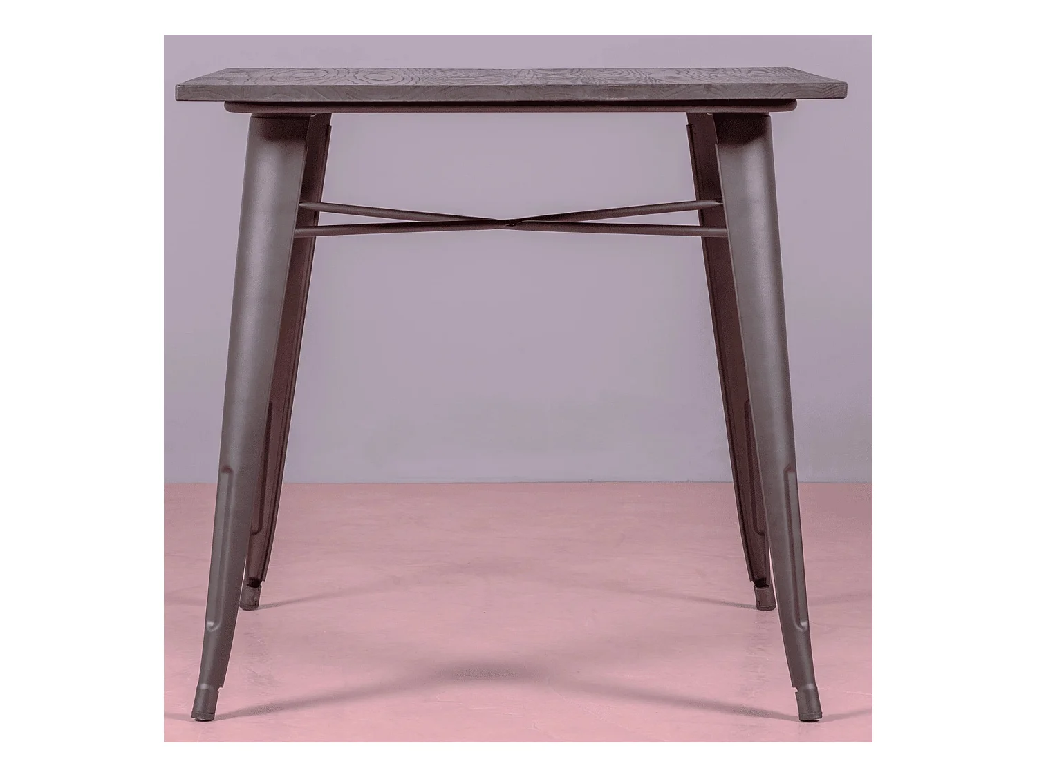 Table industrielle en acier vieilli et bois foncé - Bistro - Antique