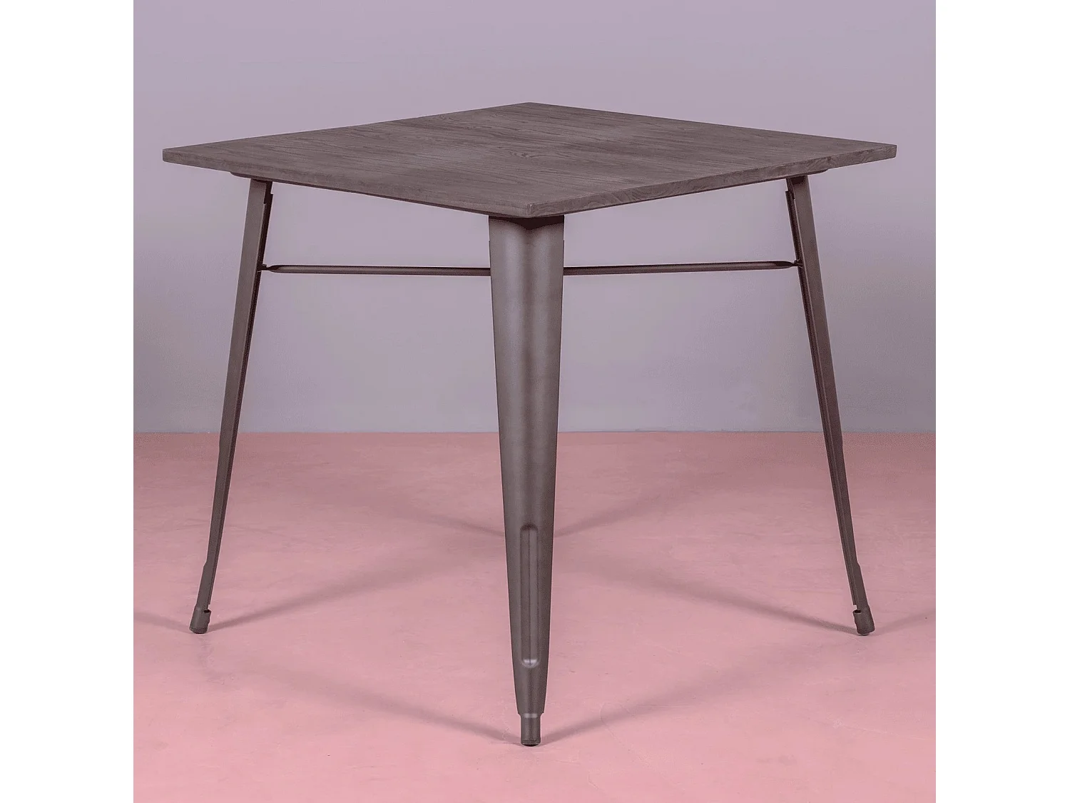 Table industrielle en acier vieilli et bois foncé - Bistro - Antique