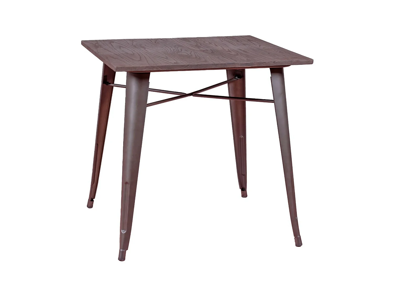 Table industrielle en acier vieilli et bois foncé - Bistro - Antique