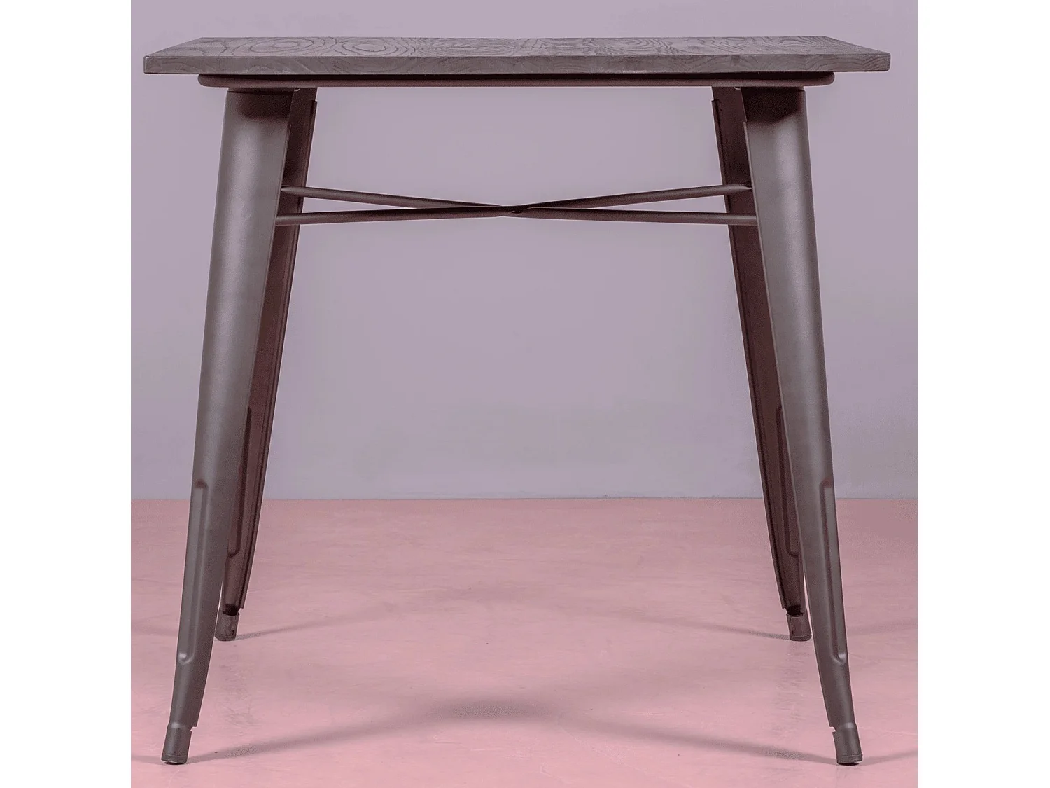 Table industrielle en acier vieilli et bois foncé - Bistro - Antique