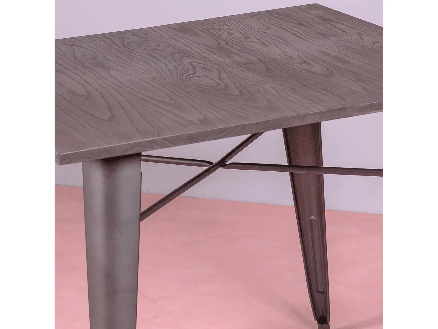 Table industrielle en acier vieilli et bois foncé - Bistro - Antique