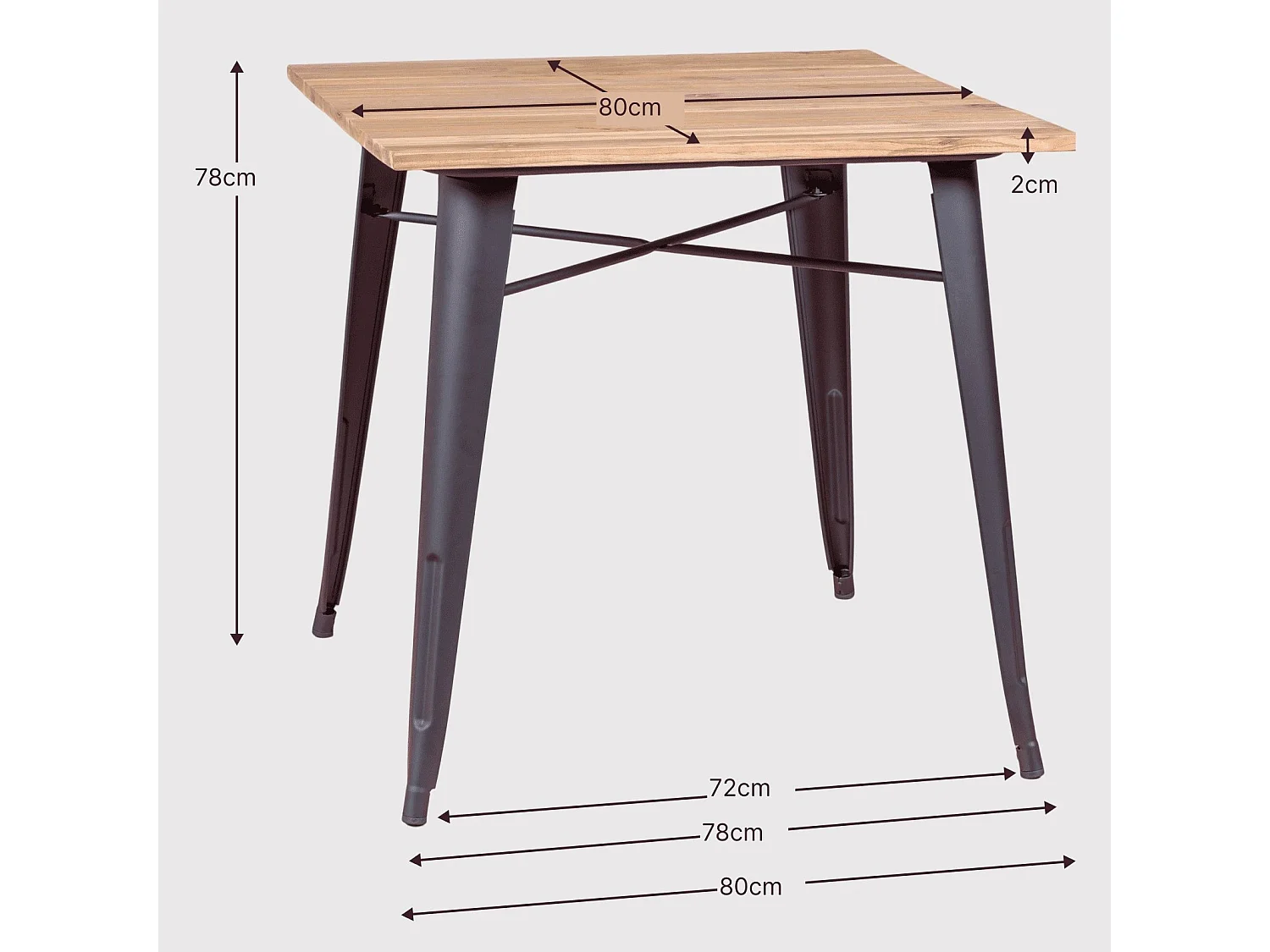 Table industrielle en acier vieilli et bois foncé - Bistro - Antique