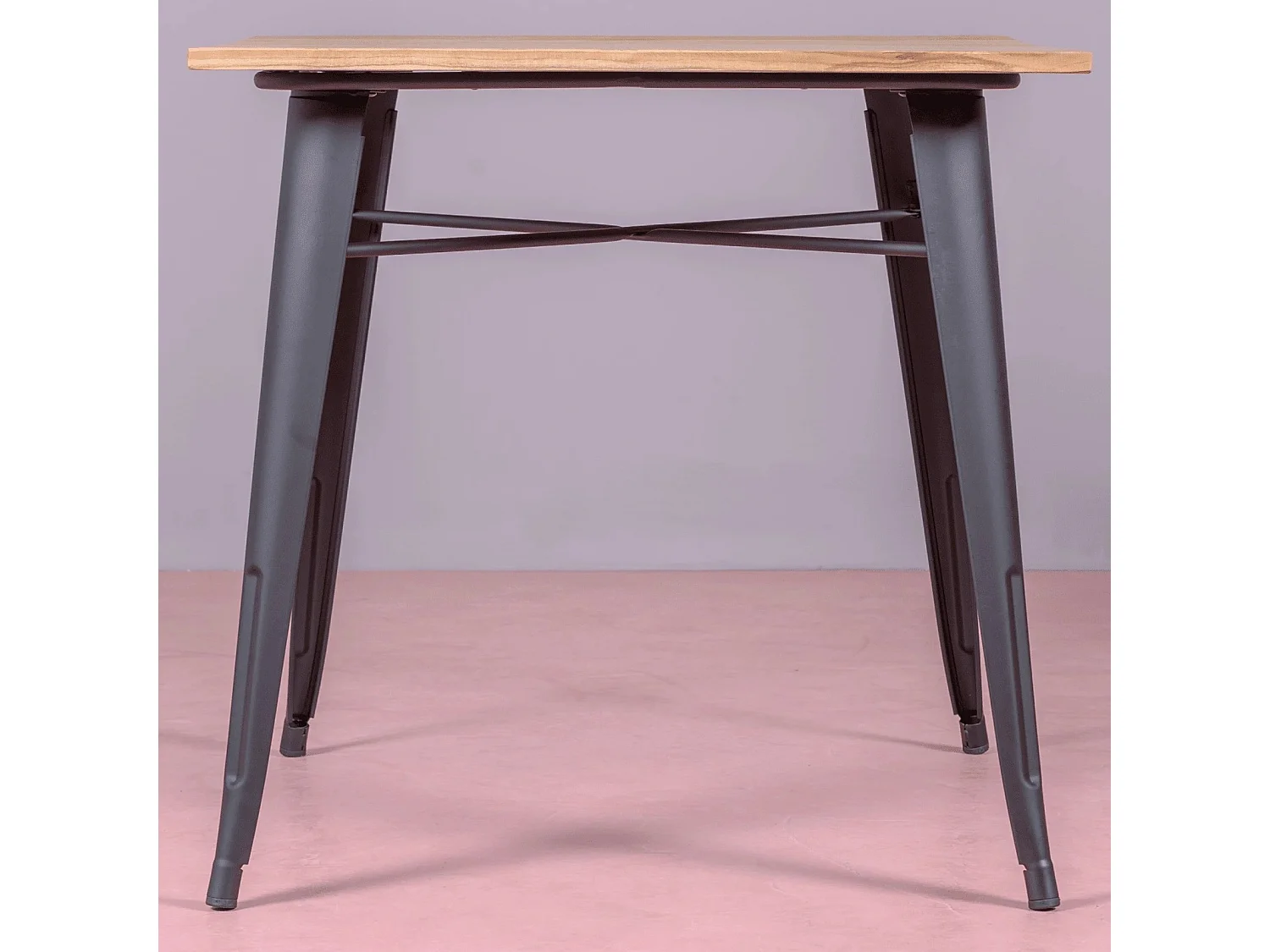 Industriële tafel in zwart staal en licht hout - Bistro - Zwart