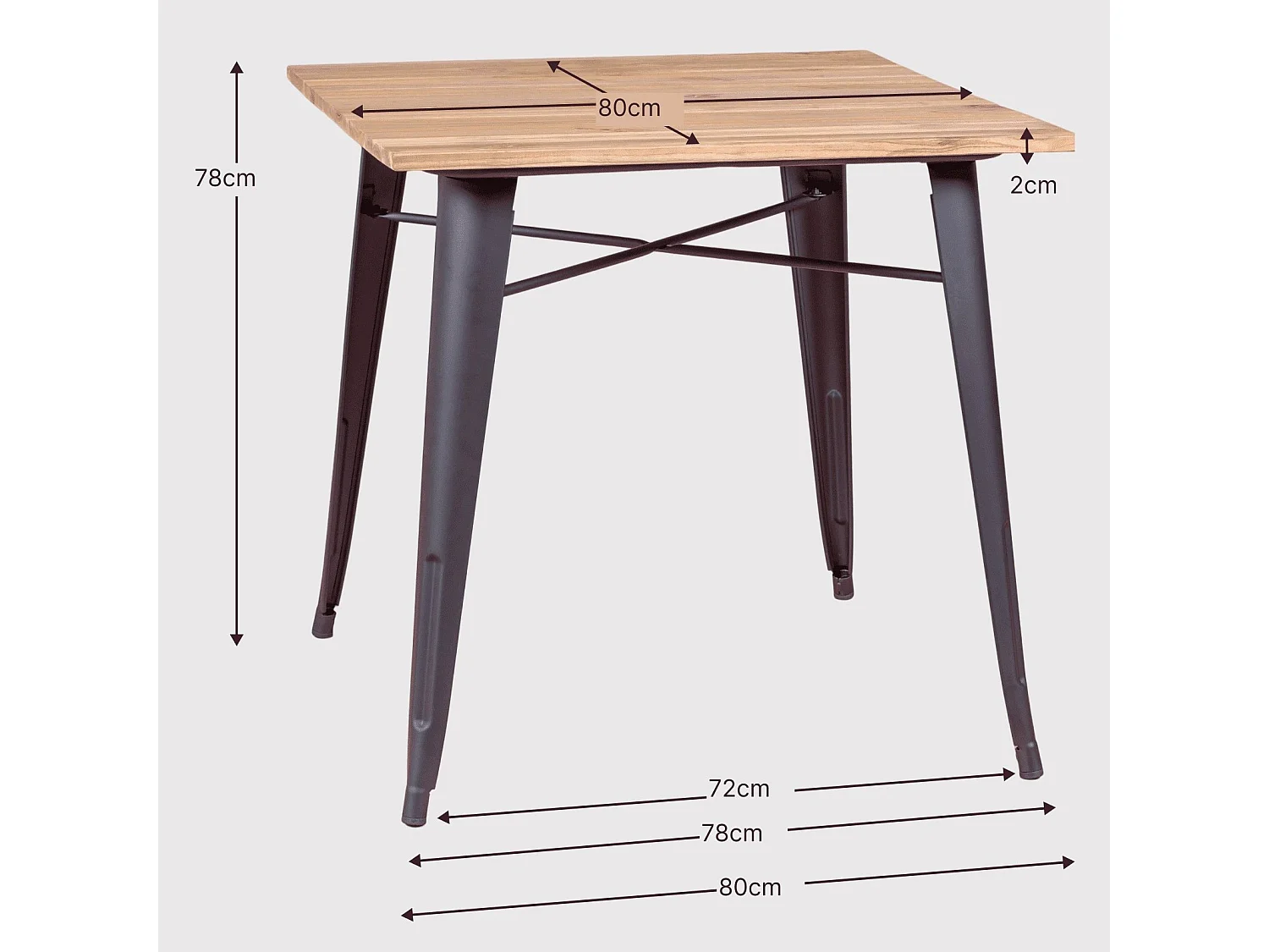 Industriële tafel in zwart staal en licht hout - Bistro - Zwart